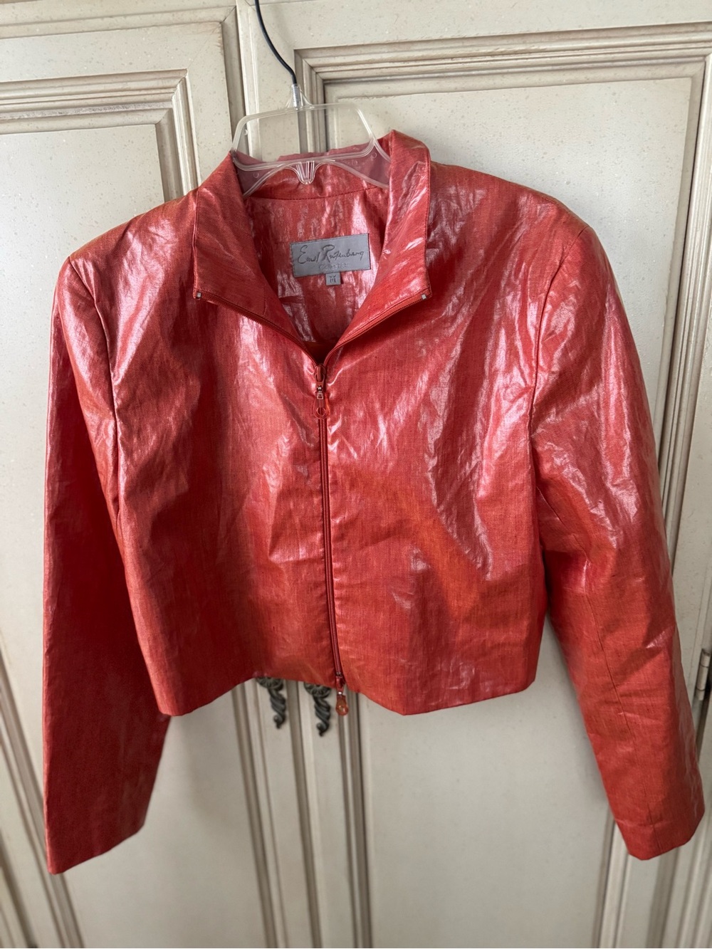 Red Cropped Zip-Front Jacket